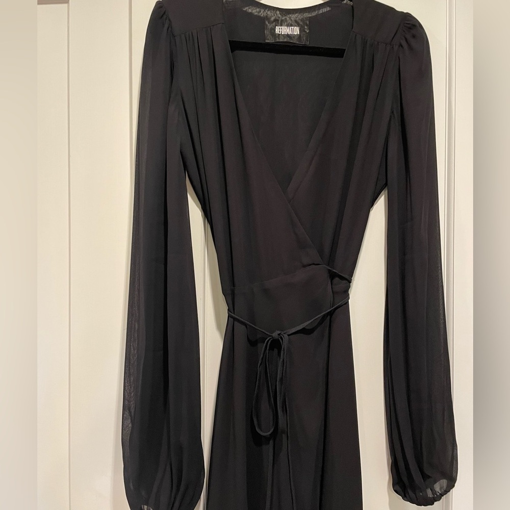 Reformation Dara Georgette Wrap Dress, size S, Black